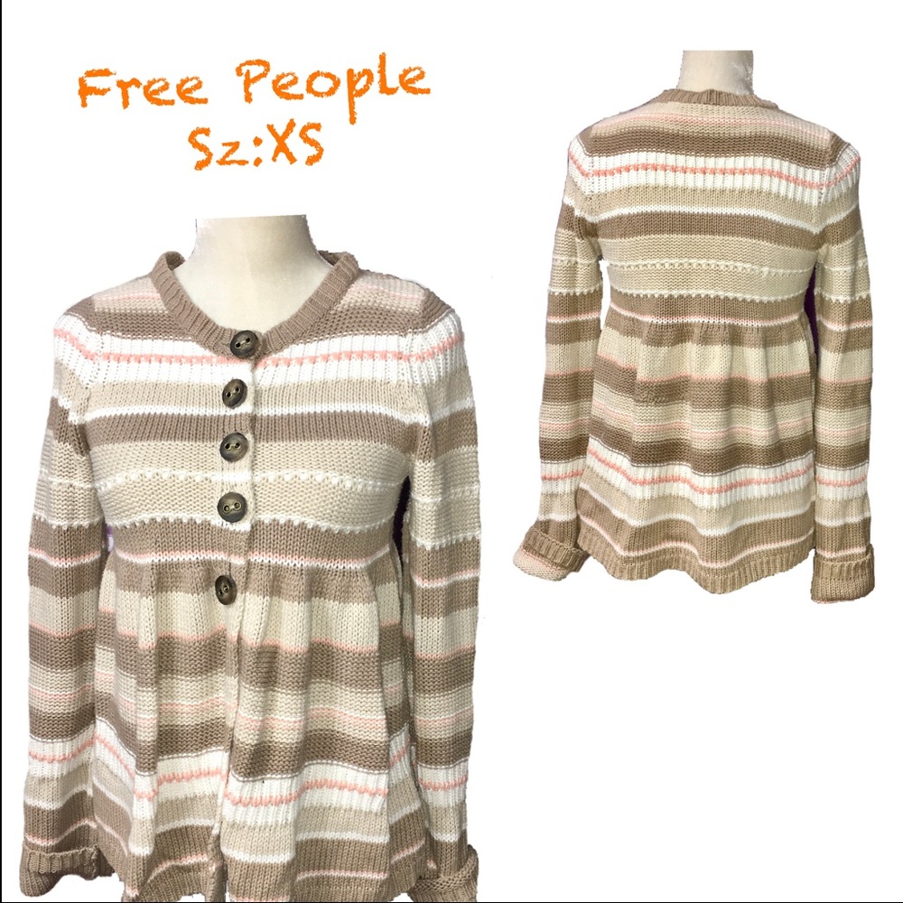 Free People striped button sweater cardigan XS